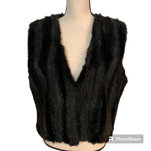 Fabulous Furs Black Mink Faux Fur Hook Vest Sz-M
